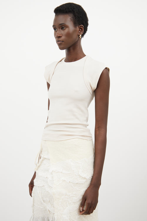Peter Do Beige Ribbed Cap Sleeve Top