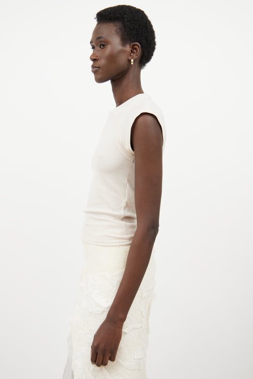 Peter Do Beige Ribbed Cap Sleeve Top