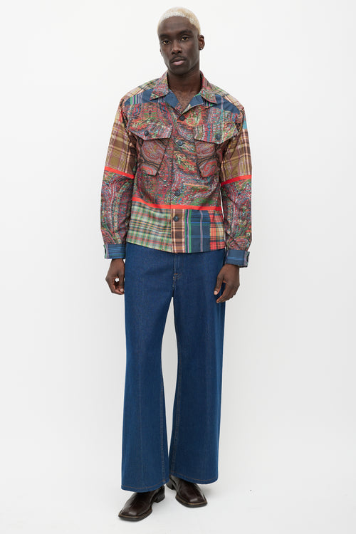 Pierre-Louis Mascia Multicolour Nylon Paisley & Plaid Button Up Shirt
