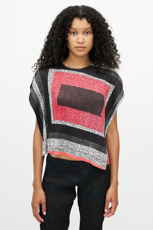 Pleats Please Issey Miyake Black & Pink Print Top