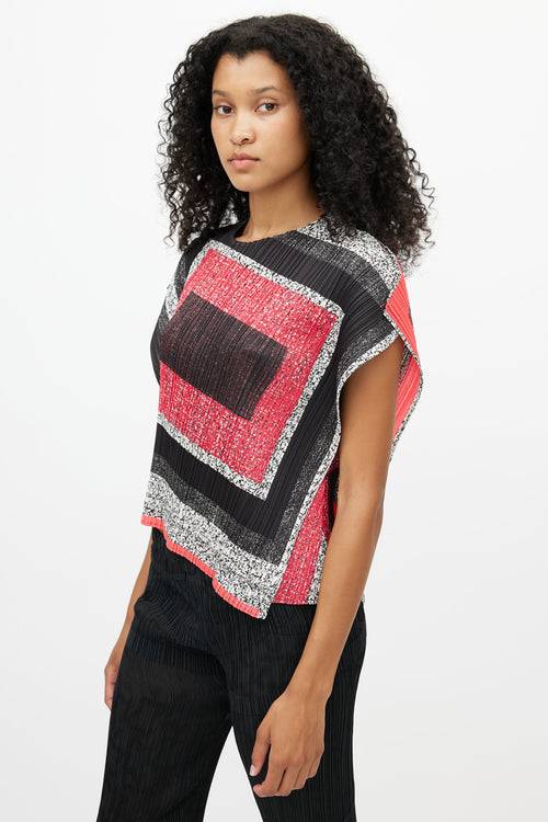 Pleats Please Issey Miyake Black & Pink Print Top