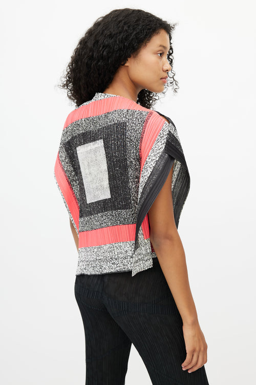 Pleats Please Issey Miyake Black & Pink Print Top