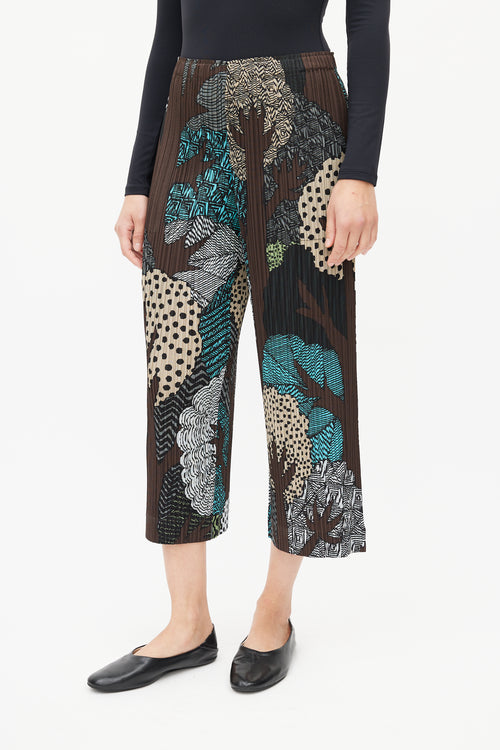 Pleats Please Issey Miyake Brown & Multi Print Plisse Pant