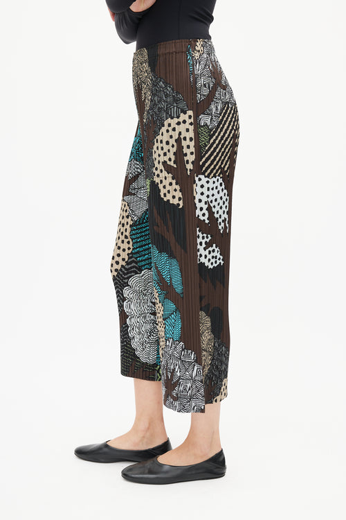 Pleats Please Issey Miyake Brown & Multi Print Plisse Pant