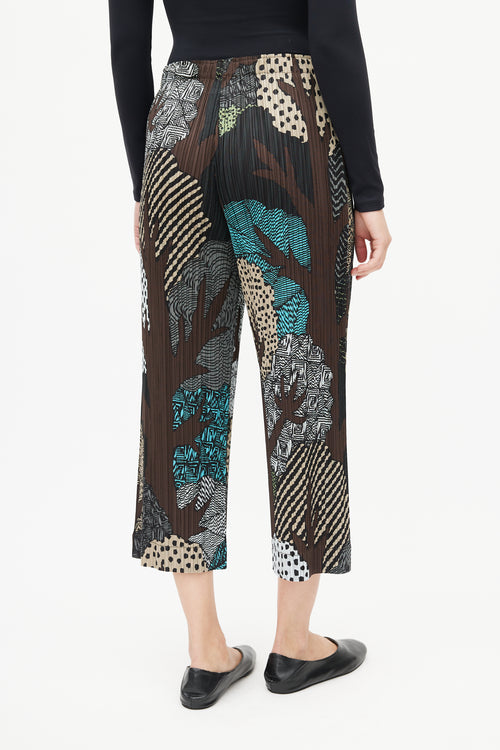 Pleats Please Issey Miyake Brown & Multi Print Plisse Pant