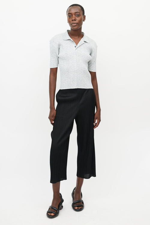 Pleats Please Issey Miyake Grey & White Pleated Polo