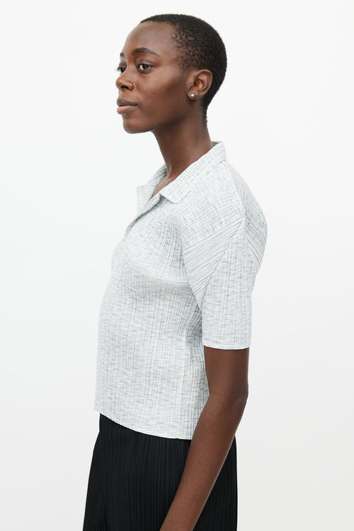 Pleats Please Issey Miyake Grey & White Pleated Polo