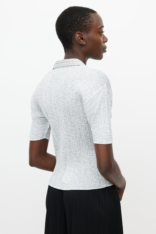 Pleats Please Issey Miyake Grey & White Pleated Polo