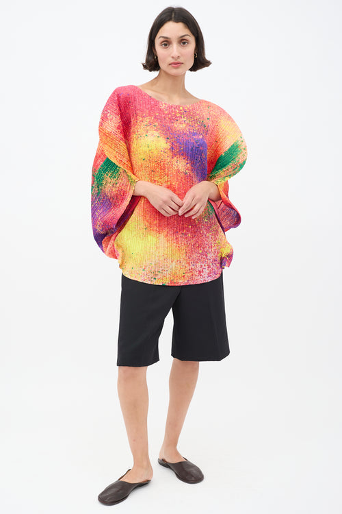 Pleats Please Issey Miyake Multicolour Printed Circle Pleated Top