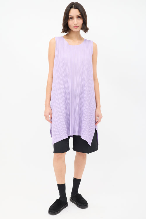 Pleats Please Issey Miyake Purple Pleated Sleeveless Shift Dress