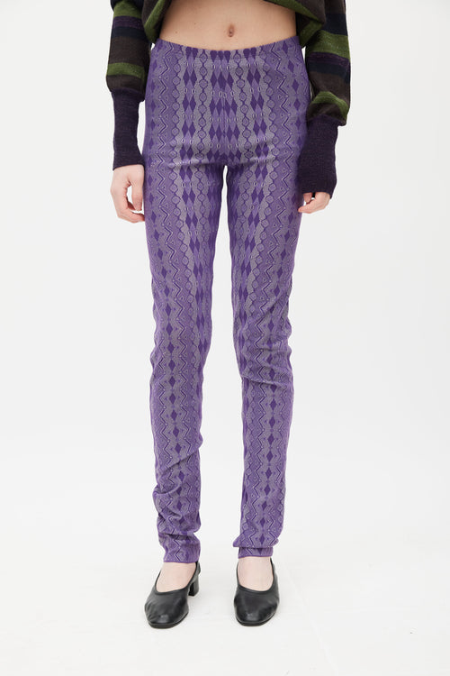 Pleats Please Issey Miyake Purple & White Argyle Legging