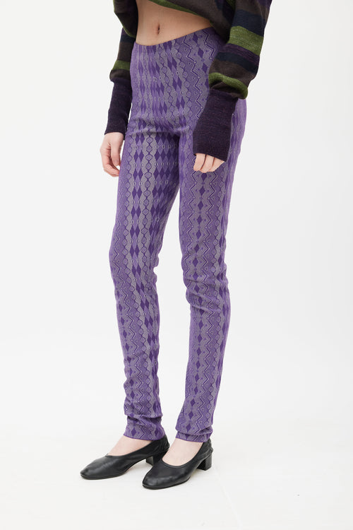 Pleats Please Issey Miyake Purple & White Argyle Legging