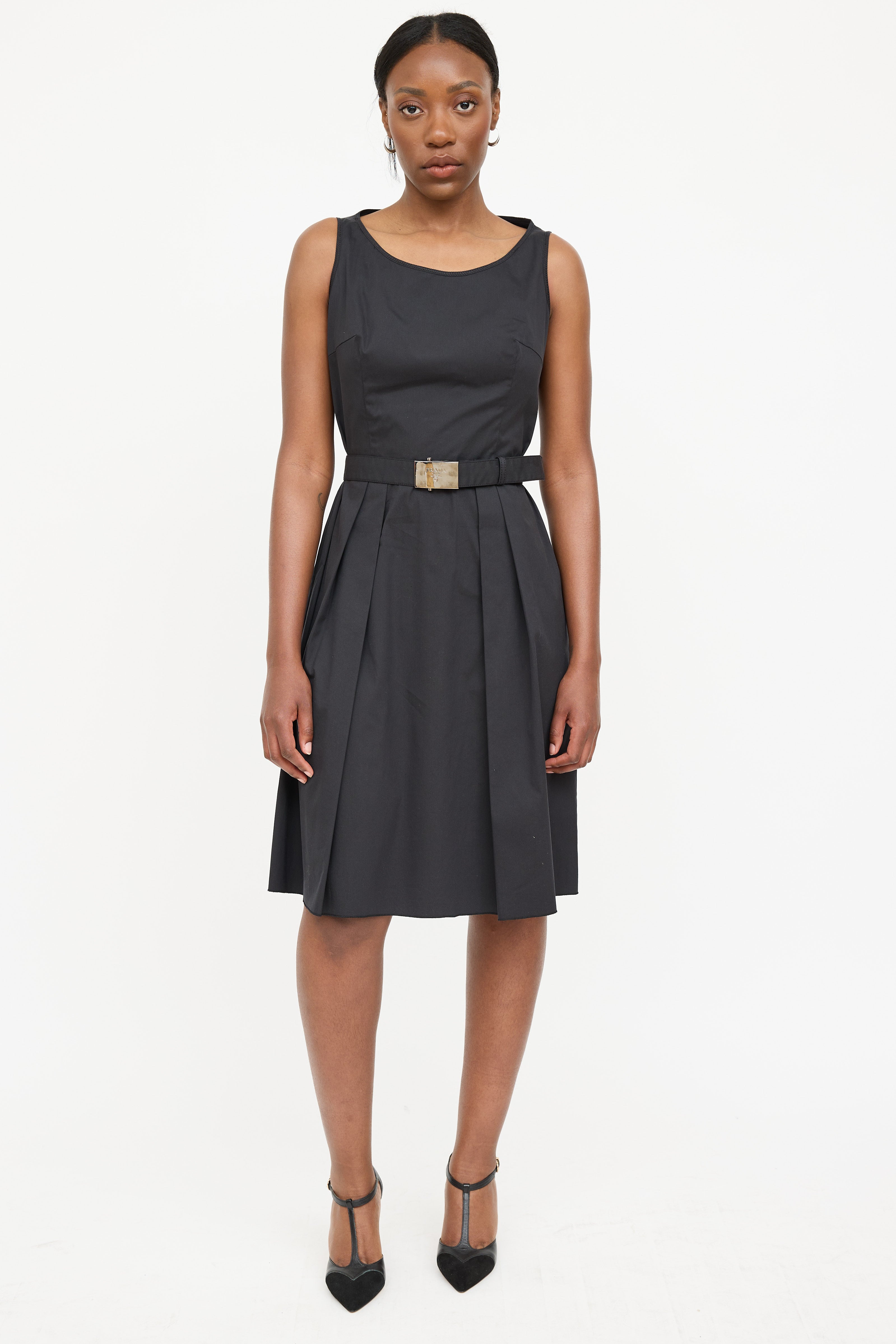 Prada 2007 Pleated Belted Dress