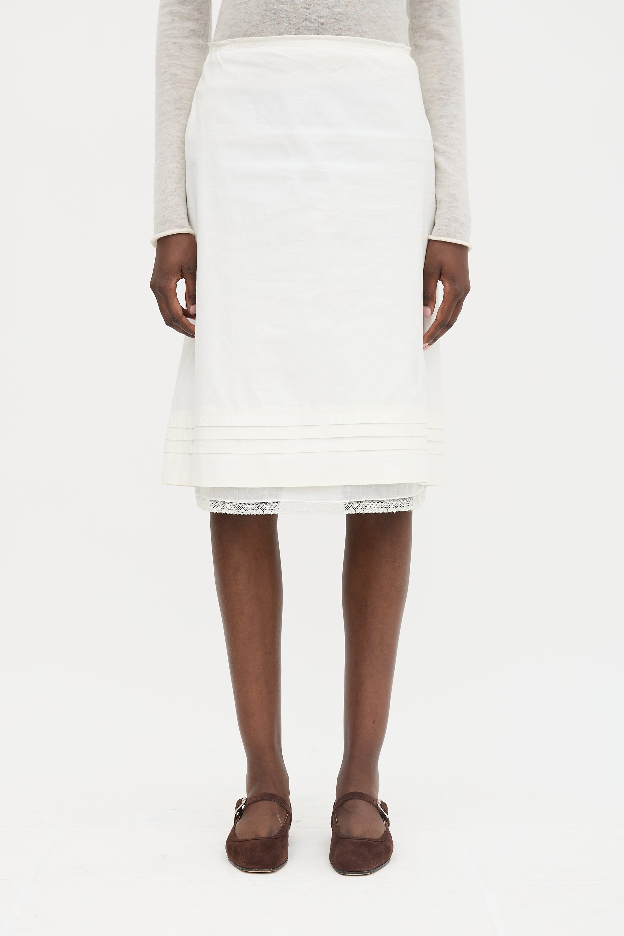 Prada 2007 Pleated Hem Midi Skirt