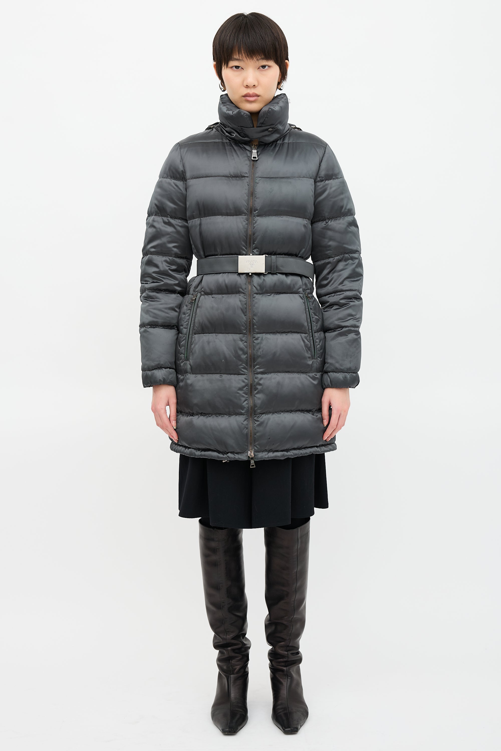 Prada 2009 Nylon & Down Belted Coat
