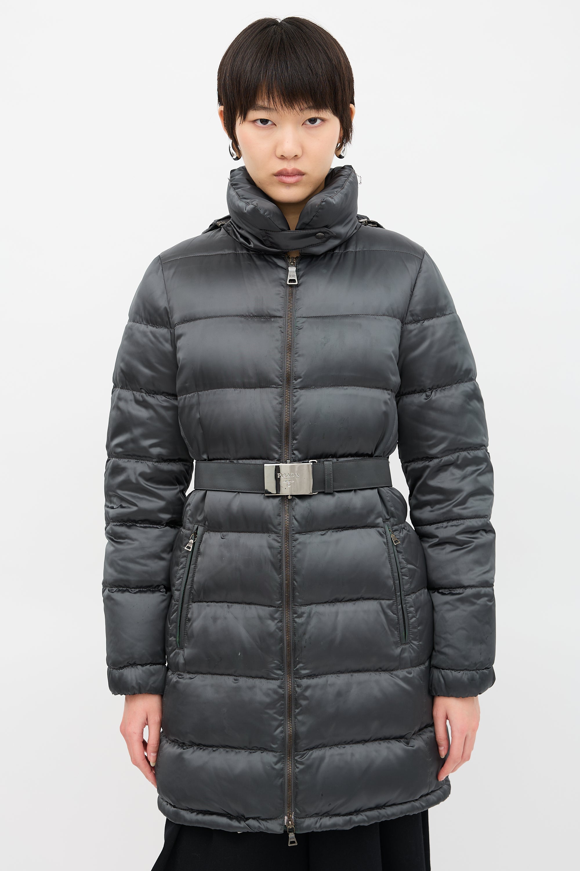 Prada 2009 Nylon & Down Belted Coat