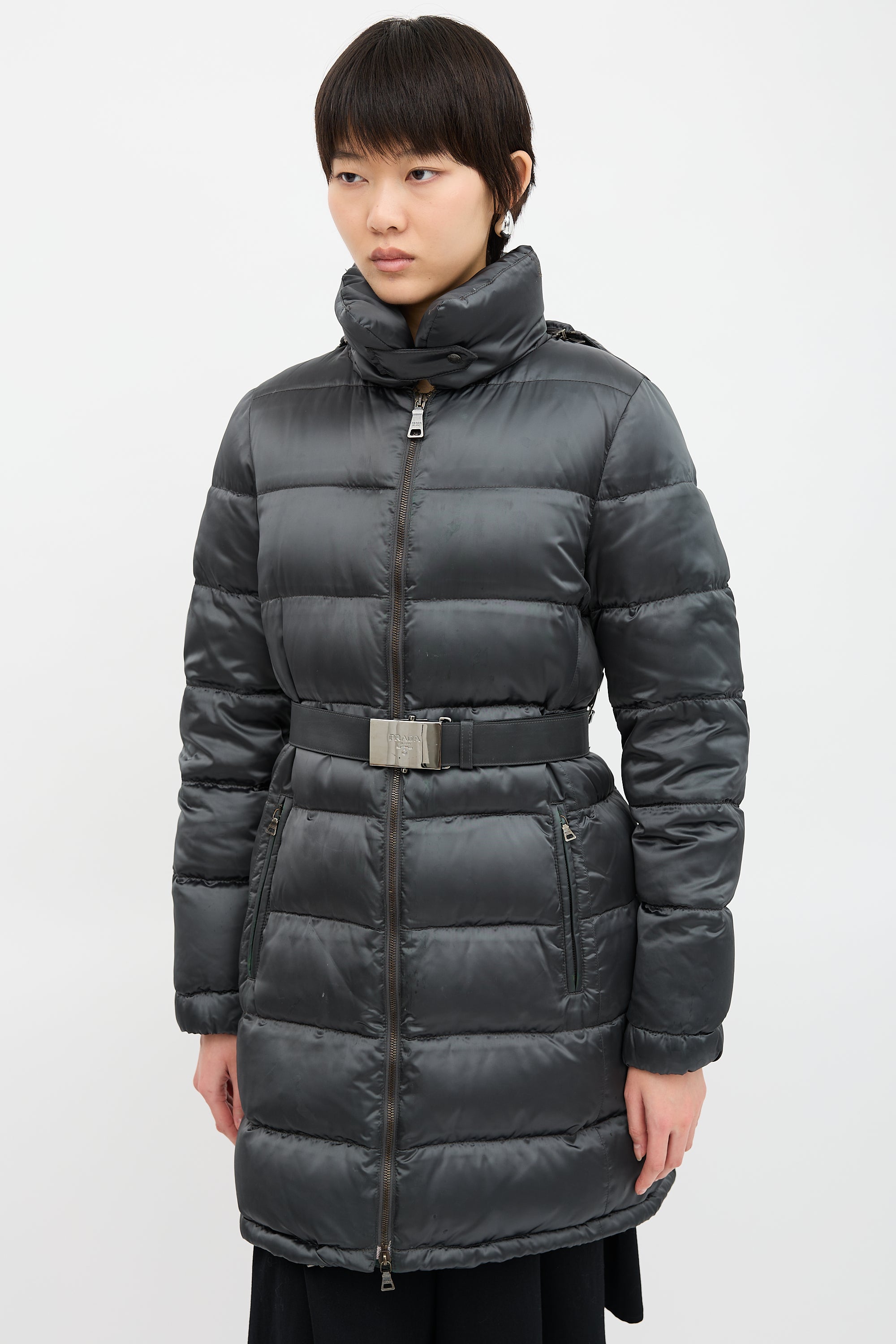 Prada 2009 Nylon & Down Belted Coat