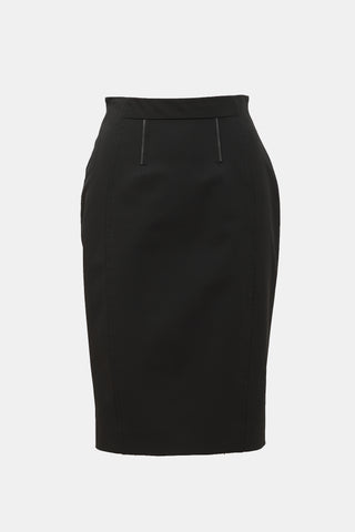 Prada 2009 Leather Trim Pencil Skirt
