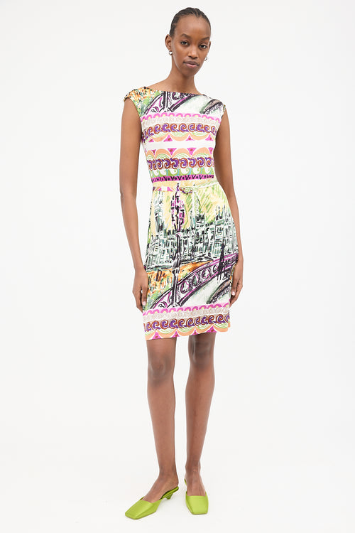 Prada 2012 Le Voyageur Silk Printed Dress