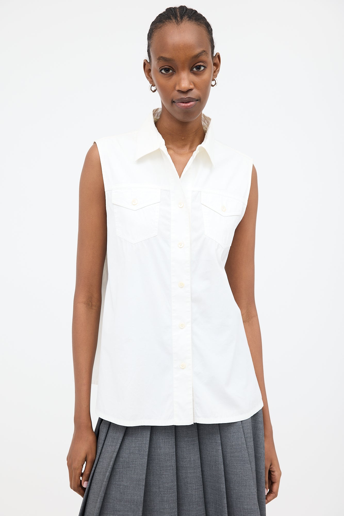 Prada 2016 Sleeveless Button Up Blouse