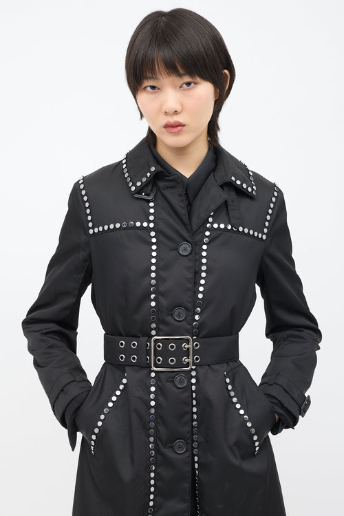 Prada 2017 Black Nylon Embellished Coat