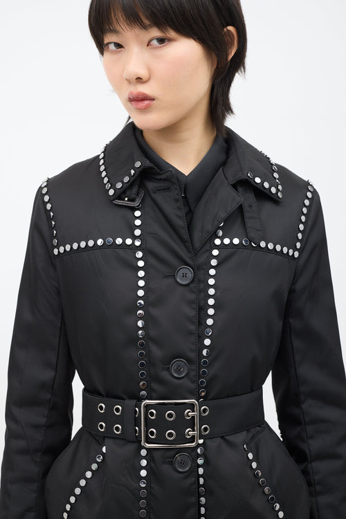 Prada 2017 Black Nylon Embellished Coat