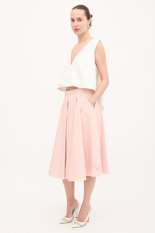 Prada 2019 Twill Logo Pleated Skirt