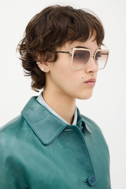 Prada Beige & Gold SPR58W Square Sunglasses