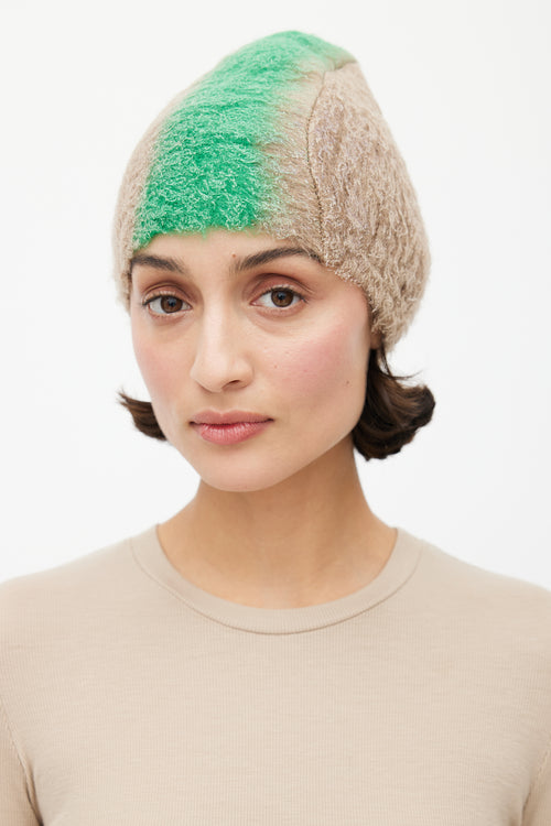 Prada Fall 2007 Beige & Green Mohair Mohawk Beanie