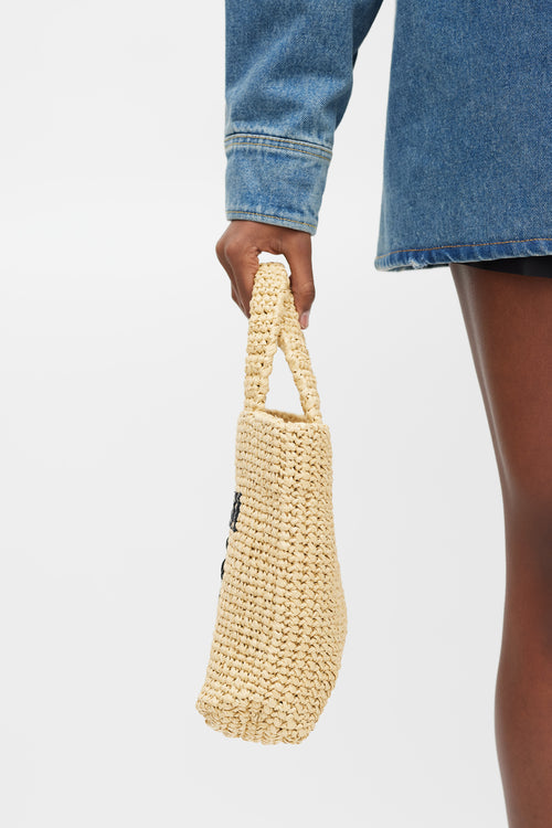 Prada Beige & Navy Raffia Woven Tote