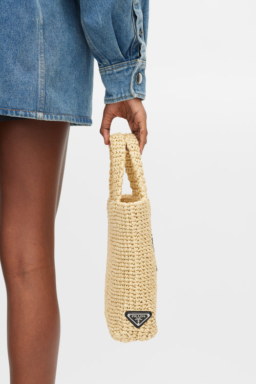 Prada Beige & Navy Raffia Woven Tote