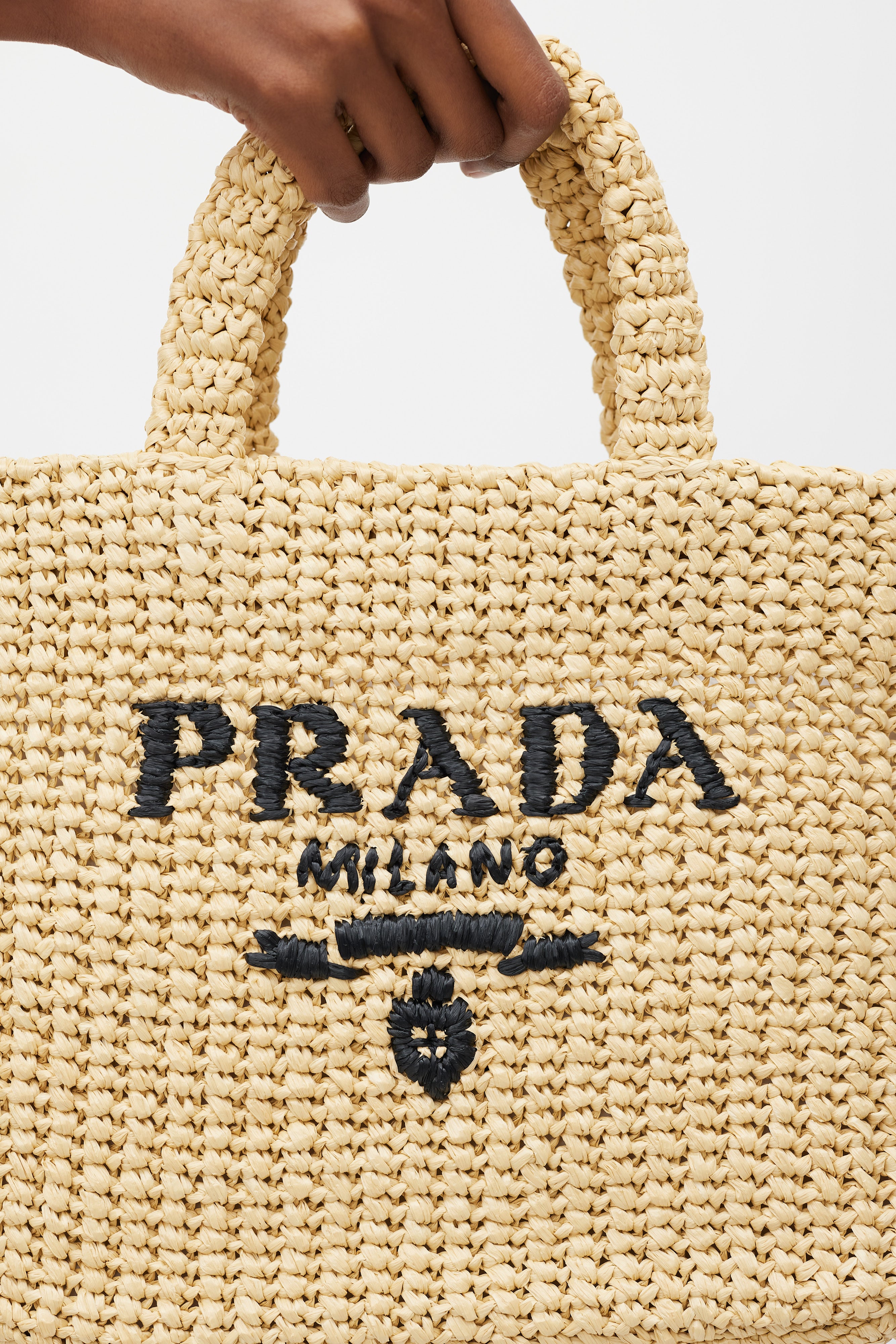 Prada Beige & Navy Raffia Woven Tote
