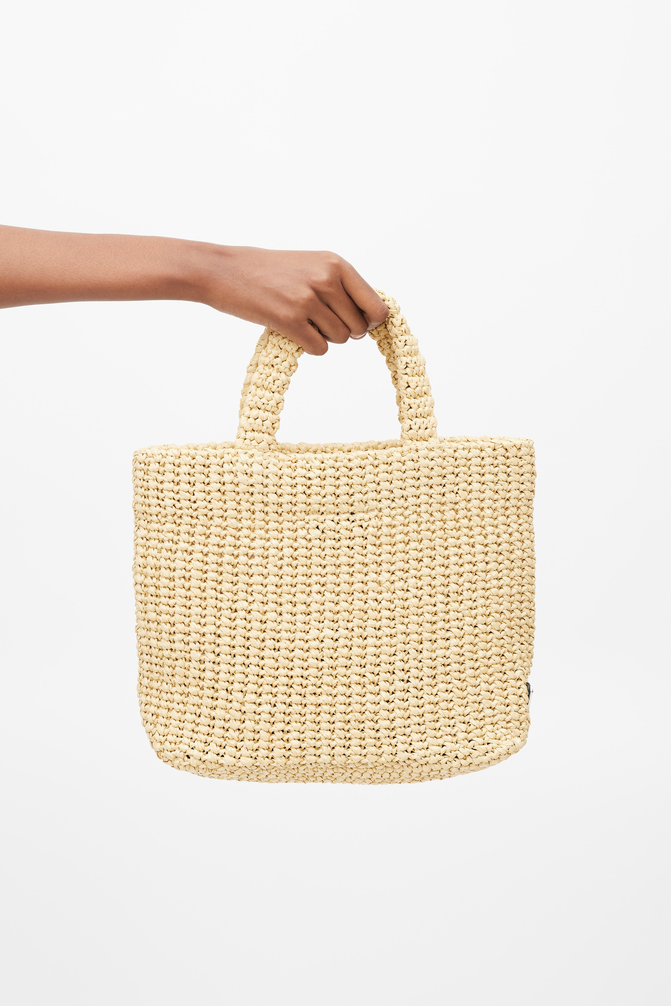 Prada Beige & Navy Raffia Woven Tote