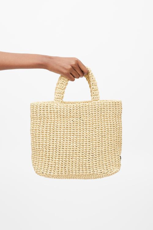 Prada Beige & Navy Raffia Woven Tote