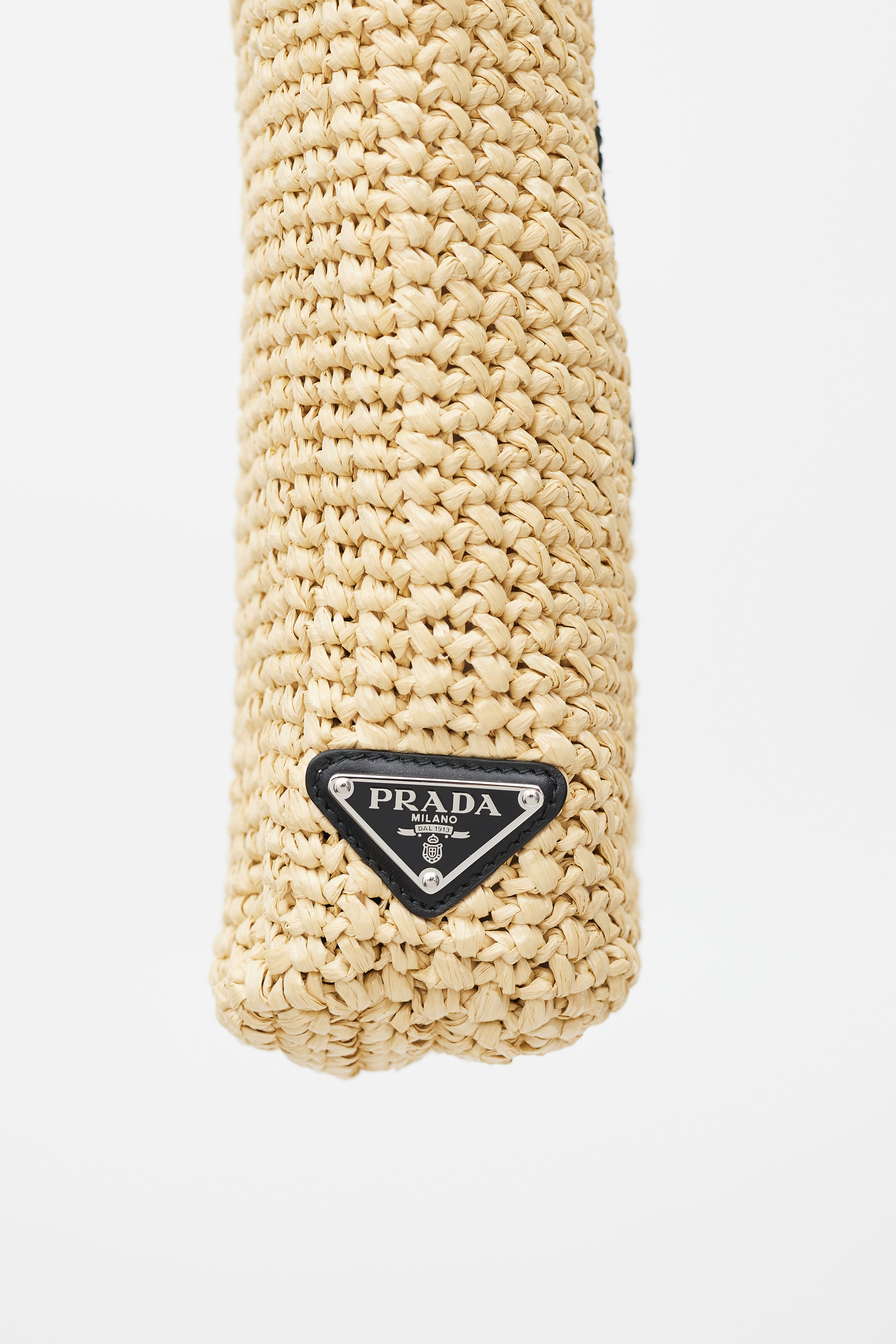 Prada Beige & Navy Raffia Woven Tote
