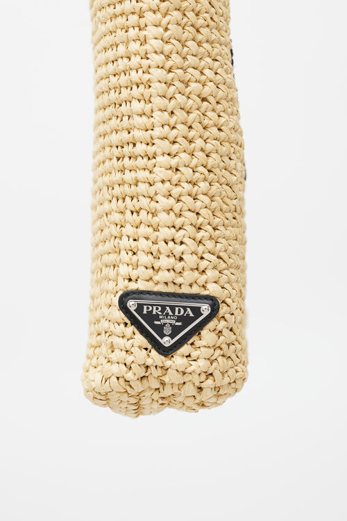 Prada Beige & Navy Raffia Woven Tote