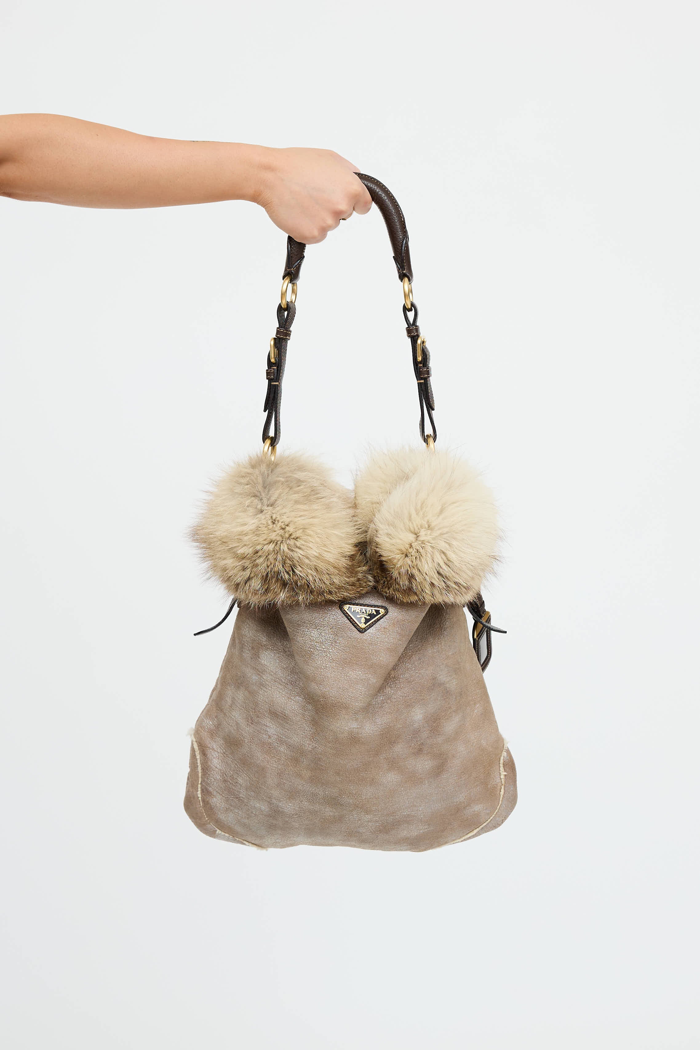 Prada Fur Trim Shoulder Bag