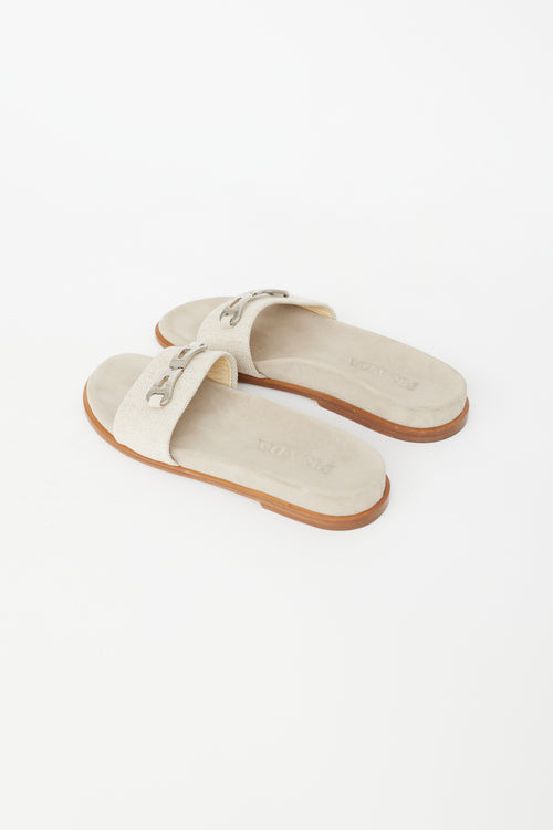 Prada Beige & Silver Buckle Slide