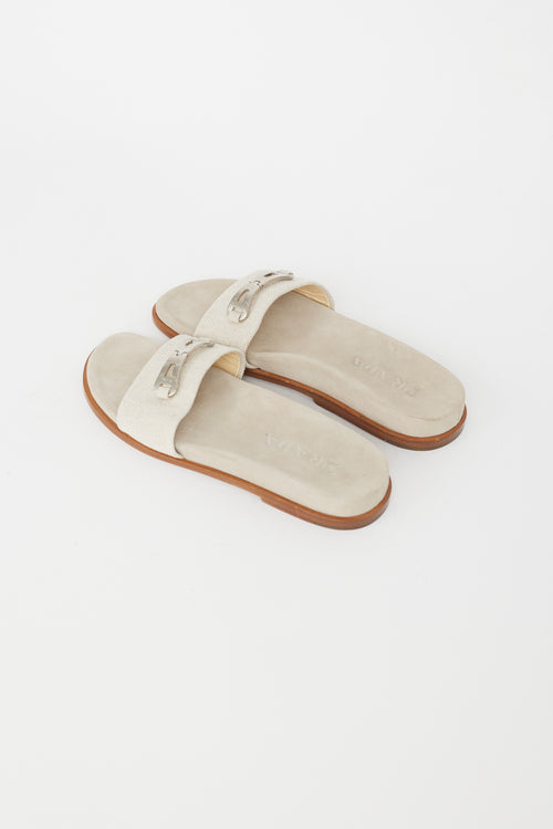 Prada Beige & Silver Chainlink Slide