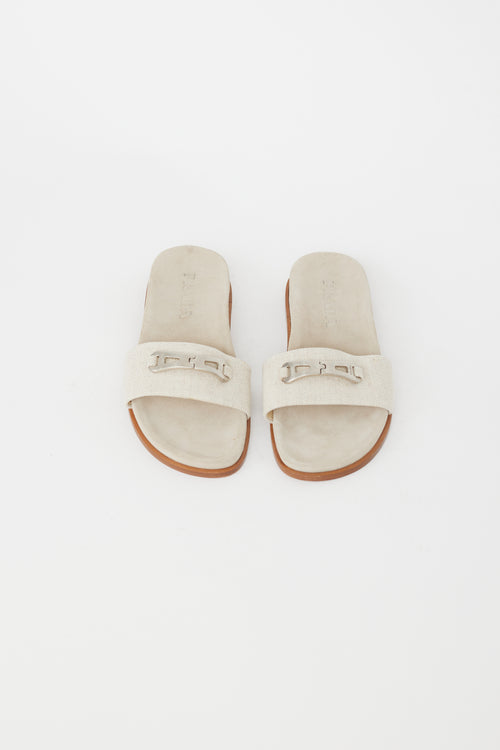 Prada Beige & Silver Chainlink Slide