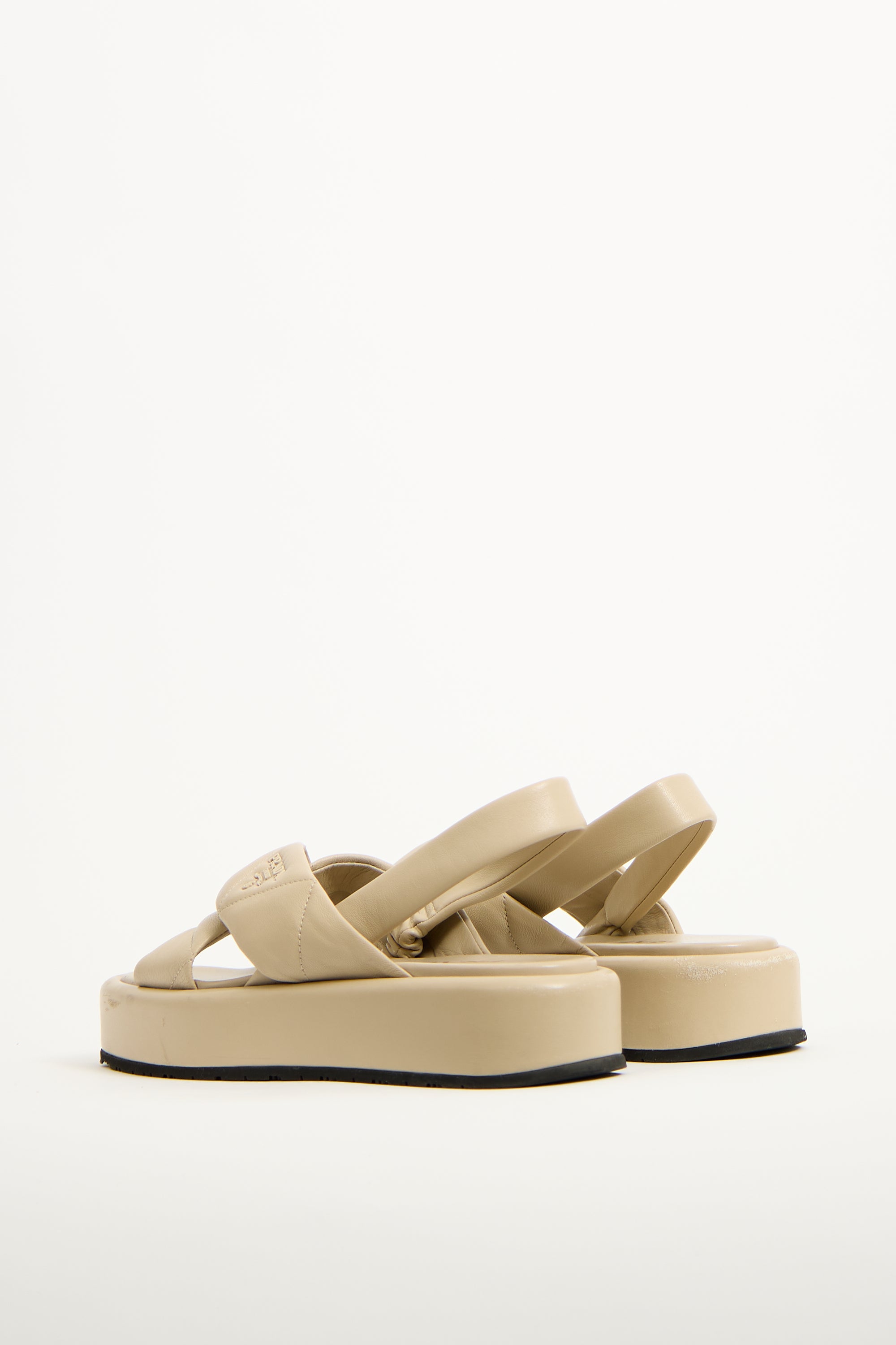 Prada Beige Leather Quilted Slingback Sandal