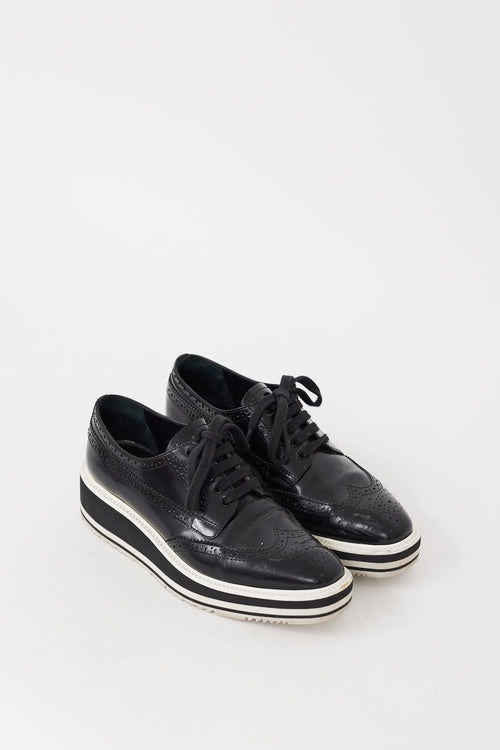 Prada Black & White Leather Platform Brogue