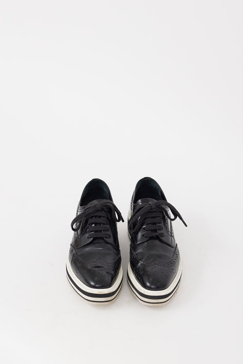 Prada Black & White Leather Platform Brogue