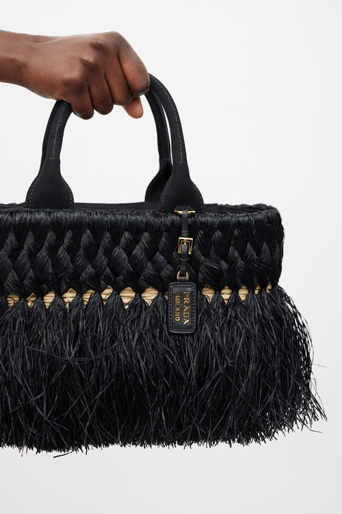 Prada Black & Beige Braided Raffia Midollino Tote Bag