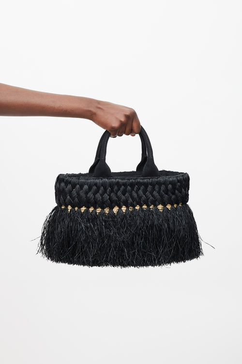 Prada Black & Beige Braided Raffia Midollino Tote Bag