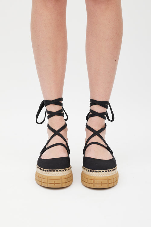 Prada Black & Beige Flatform Espadrille Sandal