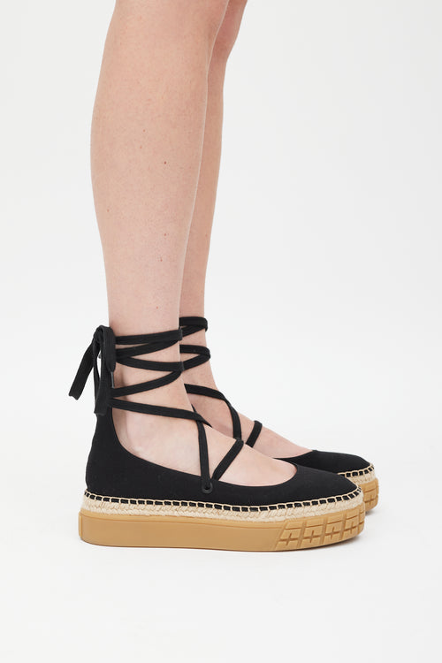 Prada Black & Beige Flatform Espadrille Sandal