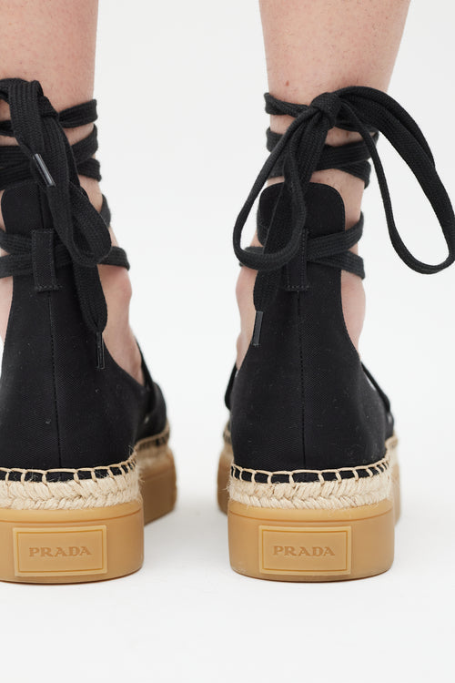 Prada Black & Beige Flatform Espadrille Sandal