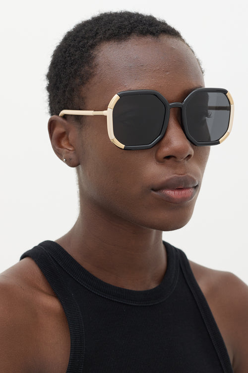 Prada Black & Beige SPR20X Square Sunglasses