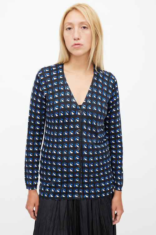 Prada Black & Multicolour Geometric Silk Cardigan
